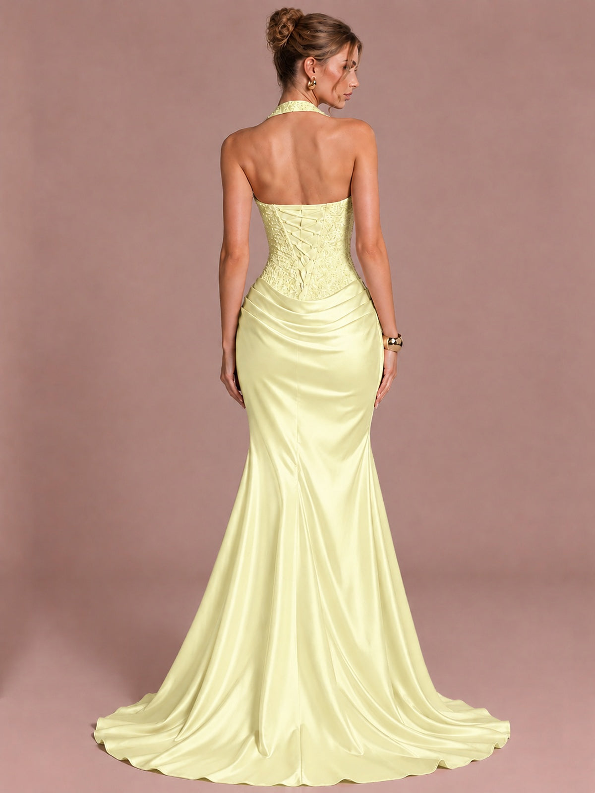 Sparkling Halter Corset Satin Mermaid Prom Dress