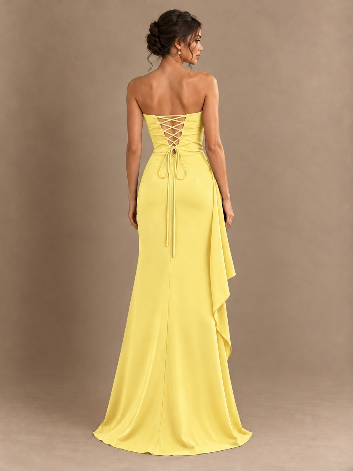 Black and White Strapless Ruched Prom Dress with High Slit & Side Drape