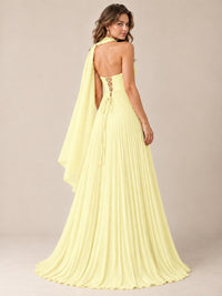 Sweetheart Neckline Pleated Prom Dress Strapless A-line Formal Dress with Flowy Scarf