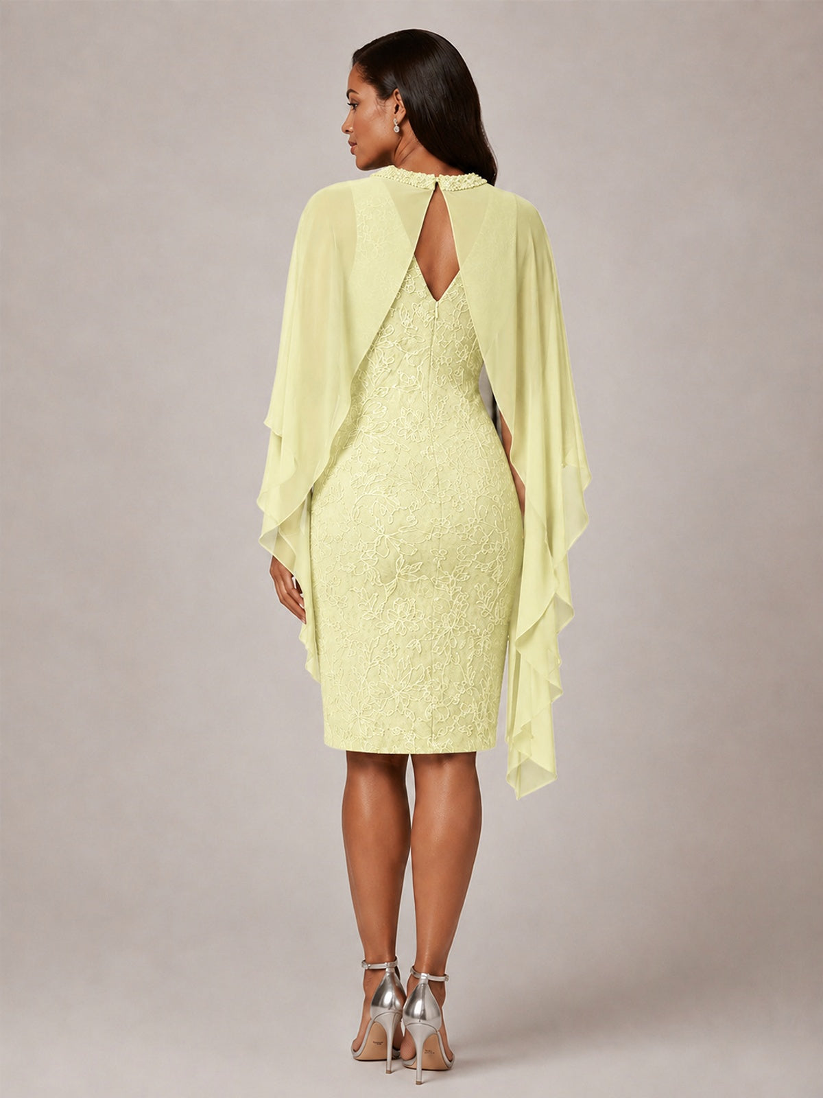 Floral Sheath Mother of the Bride Dress with Cape Overlay
