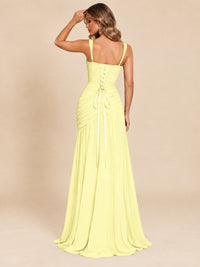 Wrap Pleated Prom Dress Scoop Neck with Slit Women Wedding Formal Dress