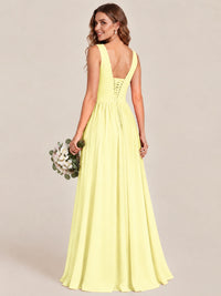 A-line Sleeveless Rucehd Chiffon Bridesmaid Dress with High Slit