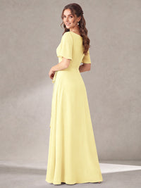 Scoop Neck A-line Chiffon Bridesmaid Dress with Flutter Sleeve & Belt