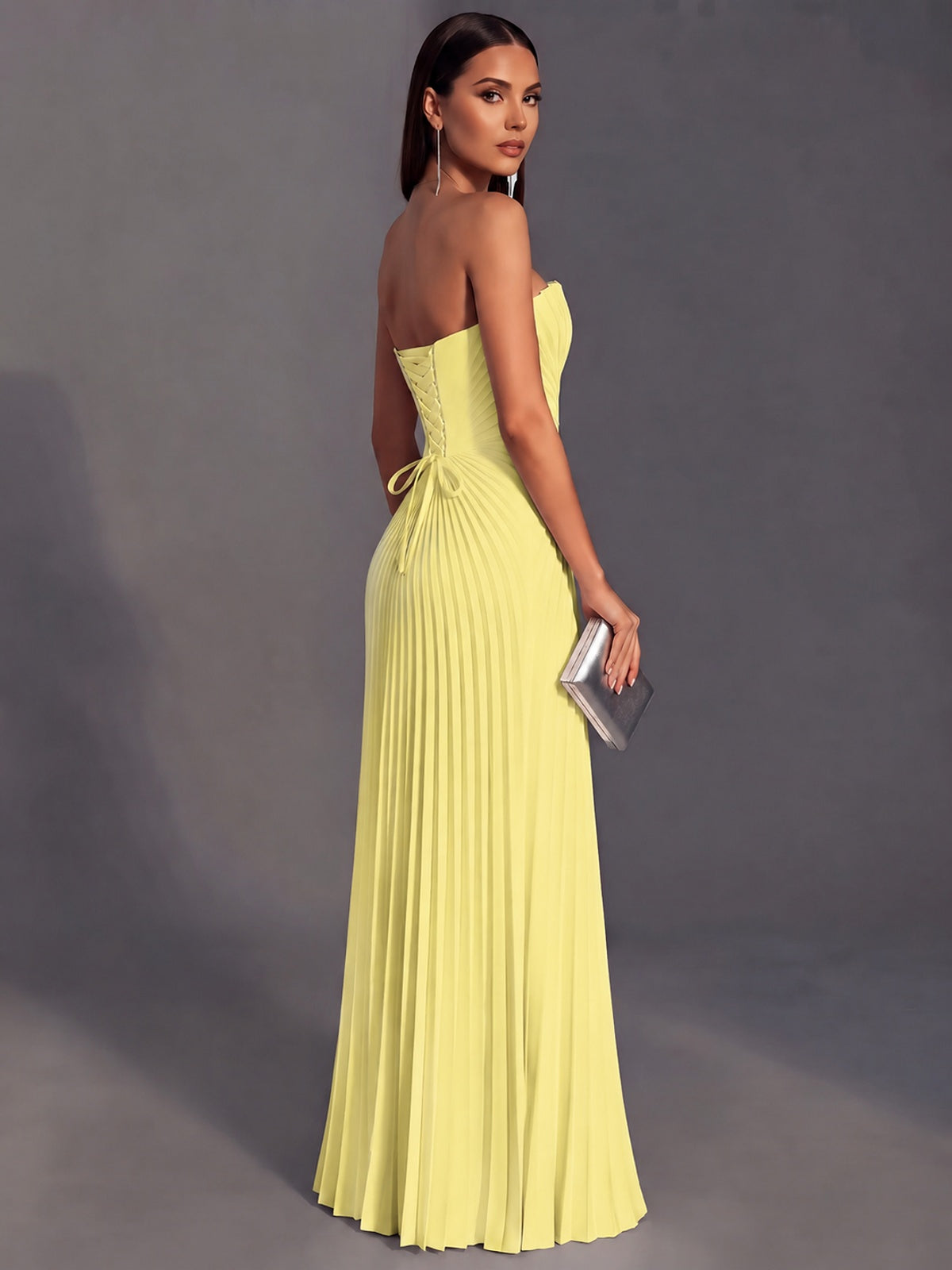 Strapless A-line Long Pleated Satin Prom Dress