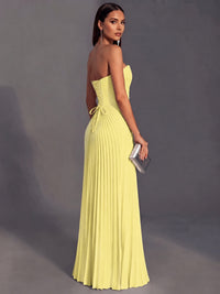 Strapless A-line Long Pleated Satin Prom Dress