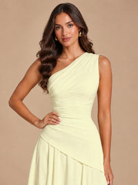 One Shoulder Prom Dress A-line Ruched Women Wedding Formal Gowns