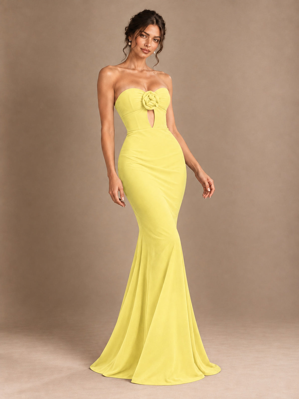 Emerald Green Strapless Mermaid Prom Dress with 3D Rose & Keyhole Cutout