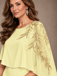 Elegant Chiffon Cape Sleeve Beaded Mother of the Bride Dress