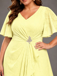 Jacquard Chiffon A-Line V-Neck High-Low Mother of the Bride Dress
