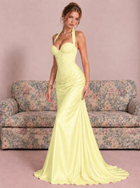 Sparkling Halter Corset Satin Mermaid Prom Dress