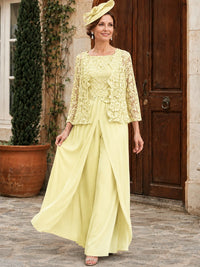 Elegant 3-Piece Chiffon Mother of the Bride Pantsuit with Floral Applique Jacket