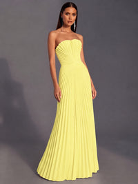 Strapless A-line Long Pleated Satin Prom Dress