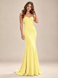 Light Blue Strapless Sweetheart Mermaid Prom Dress with Pleated Bodice