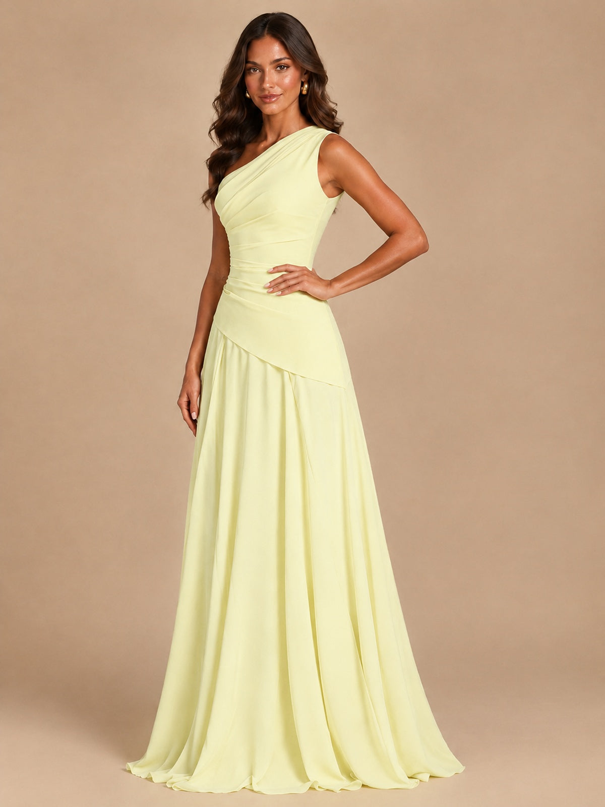 One Shoulder Prom Dress A-line Ruched Women Wedding Formal Gowns