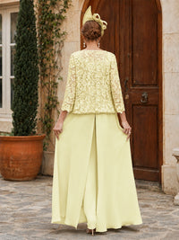 Elegant 3-Piece Chiffon Mother of the Bride Pantsuit with Floral Applique Jacket