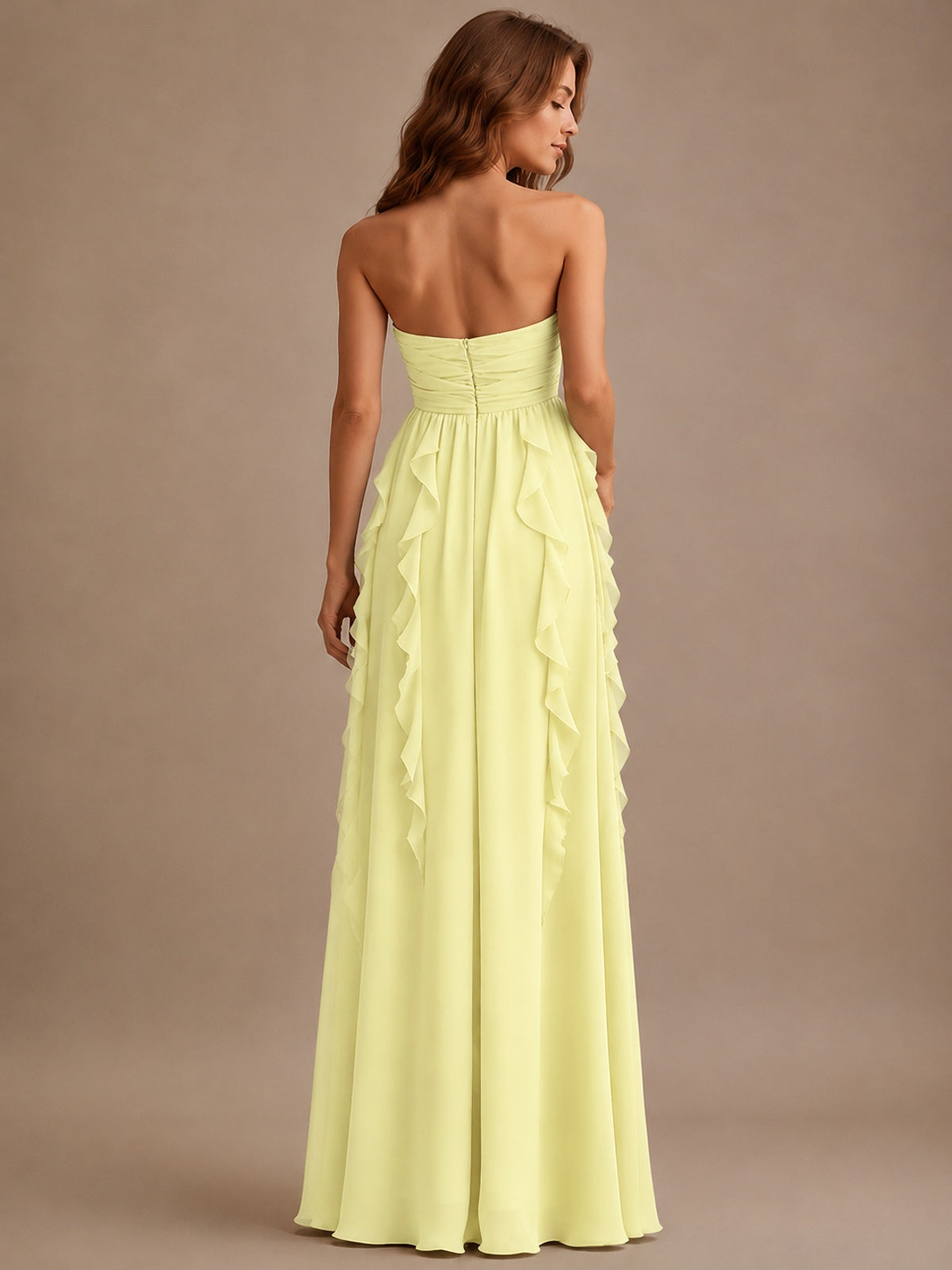 Srapless Sweetheart Chiffon Prom Dress Ruffle Formal Evening Gown