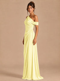 Satin One Shoulder Prom Dress Ruched Long Formal Evening Gown