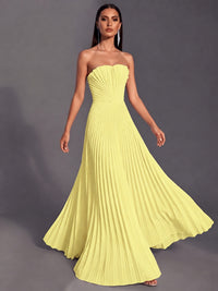 Strapless A-line Long Pleated Satin Prom Dress