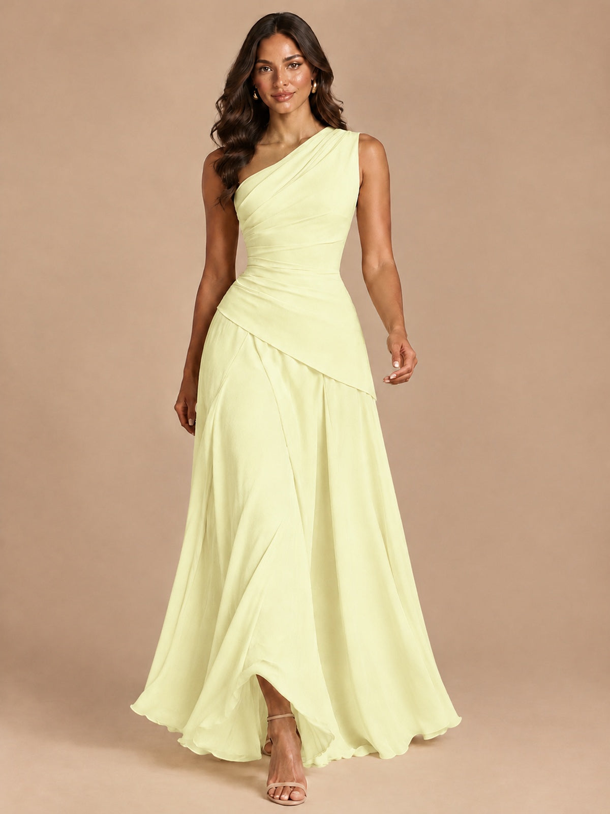 One Shoulder Prom Dress A-line Ruched Women Wedding Formal Gowns