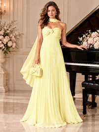Sweetheart Neckline Pleated Prom Dress Strapless A-line Formal Dress with Flowy Scarf