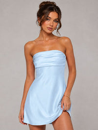 Burnt Orange Strapless Satin Mini Dress
