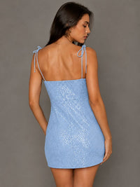 Navy Blue Sequin Spaghetti Strap Mini Dress