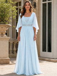 Elegant V-Neck Sequined Chiffon Mother of the Bride Dress with Flutter Sleeves