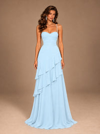 Sweetheart A-Line Ruffle Prom Dress with Spaghetti Straps