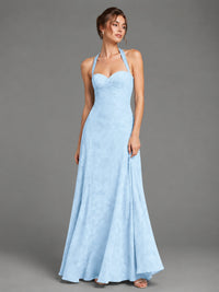 A-Line Halter Floral Chiffon Maxi Dress