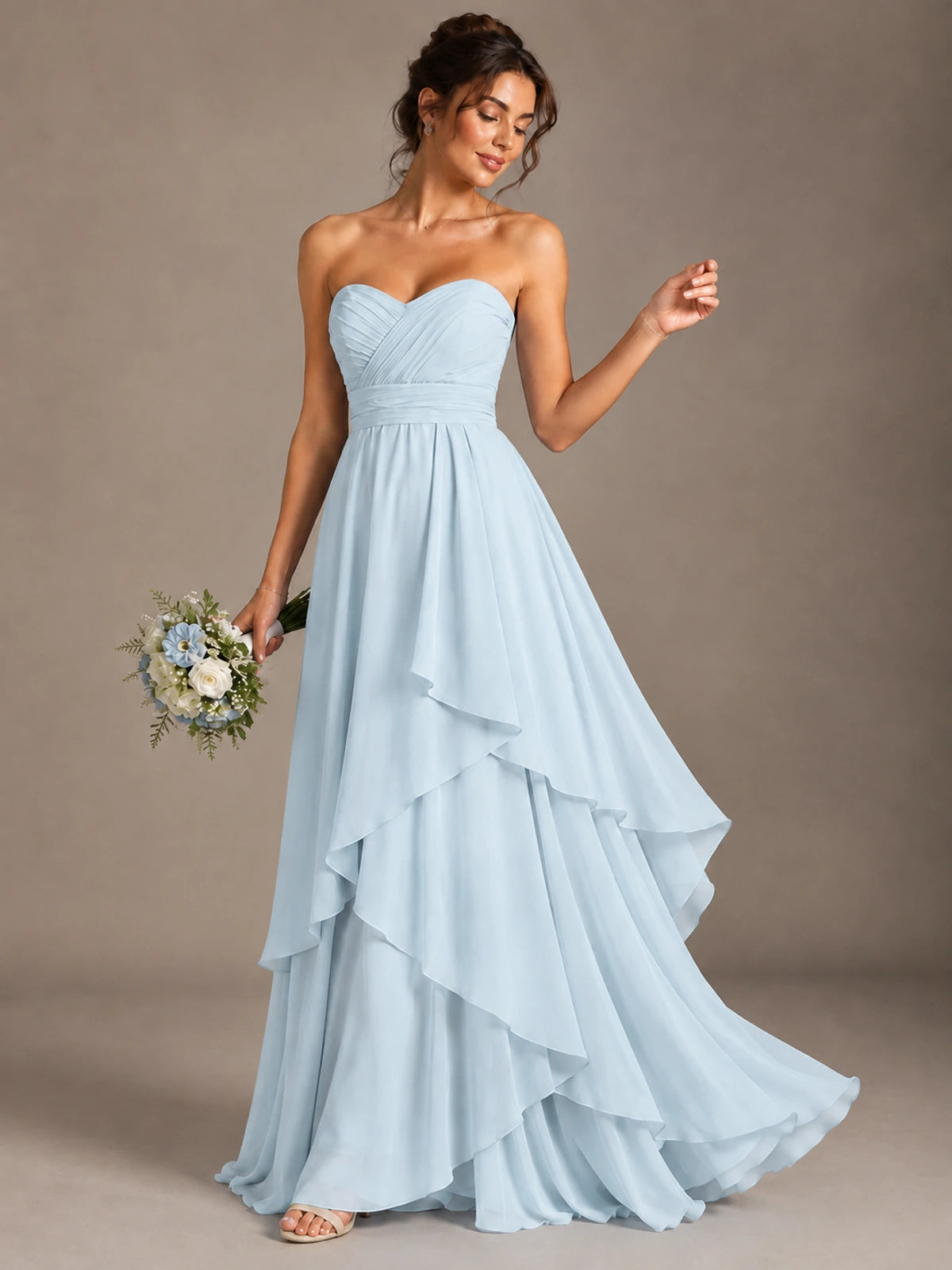 Strapless Ruffle A-Line Maxi Dress