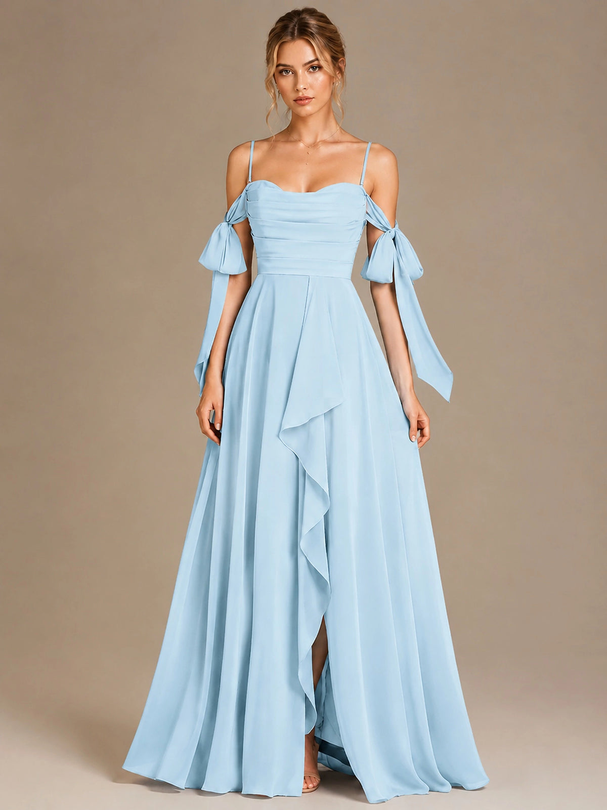 A-Line Ruffles Chiffon Bridesmaid Dress with Slit