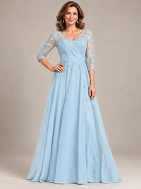 Sequin Lace A-Line Mother of the Bride Dress with 3/4 Sleeves
