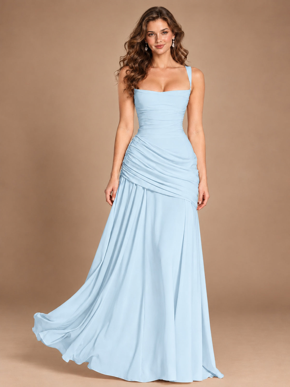 Butter Yellow Square Neck Ruched A-Line Prom Dress