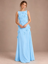 3D Floral Applique Sleeveless Formal Maxi Dress