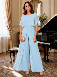 Chiffon Mother of the Bride Jumpsuit with Layered Cape Sleeves