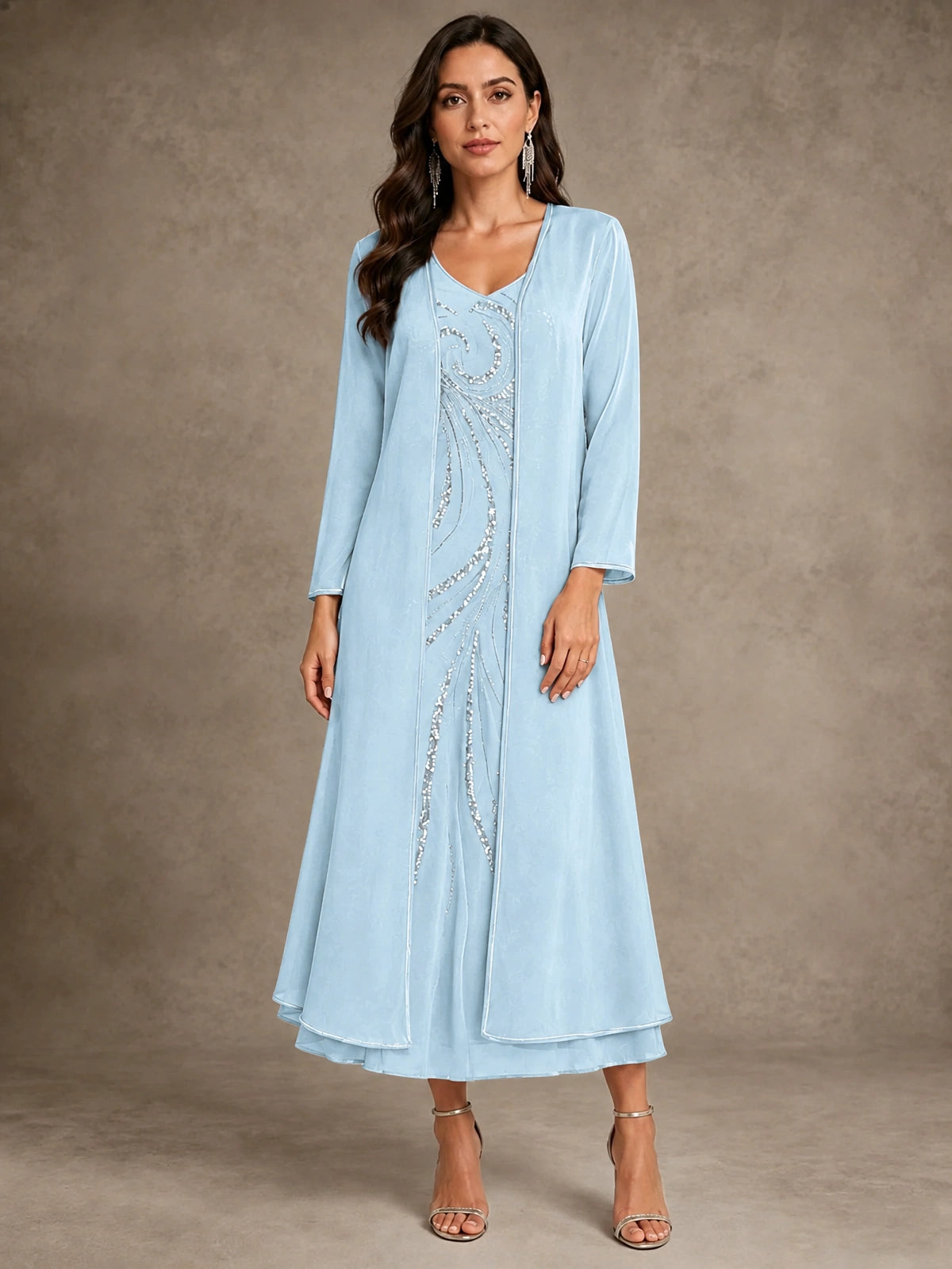 Sequin Chiffon Mother of the Bride Dress with Jacket