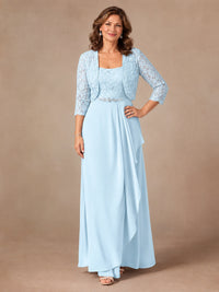 Blush Pink A-Line Mother of the Bride Dress with Lace Jacket and Ruffles