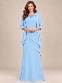 Dusty Blue Two-Piece Chiffon Mother of the Bride Dress with Jacket