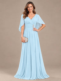Ruched V Neck Mother of The Bride Dresses with Shawls Appliques and Cap Sleeves