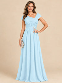 Cap Sleeve Mother of The Bride Dresses Long Chiffon Formal Gowns