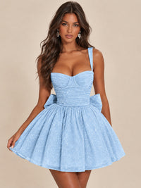 Sweetheart Glitter Tulle Puffy Mini Dress with Bow