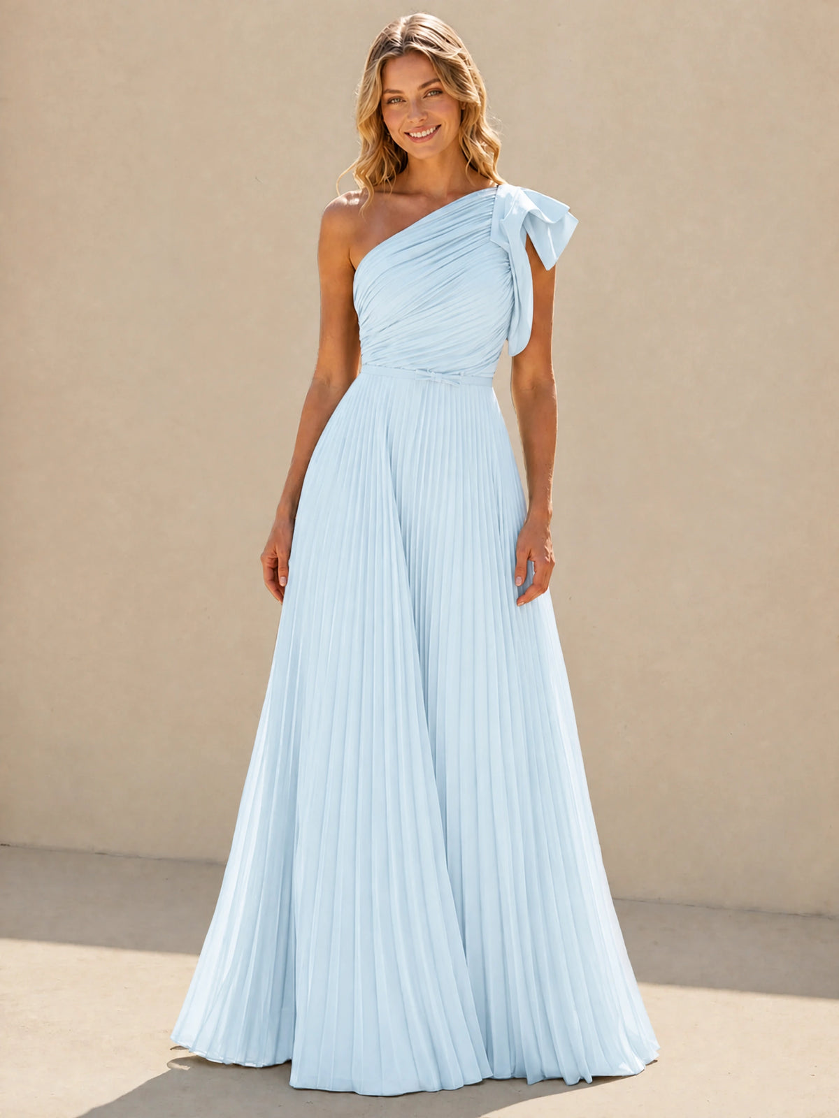 One Shoulder Pleated Chiffon A-Line Floor-Length Bridesmaid Dress