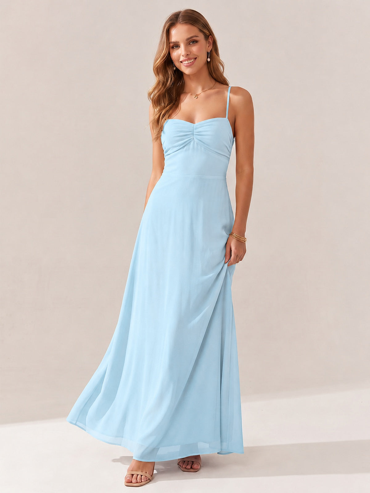 JOVELLEE Yellow Sweetheart Ruched Bust Chiffon Maxi Dress