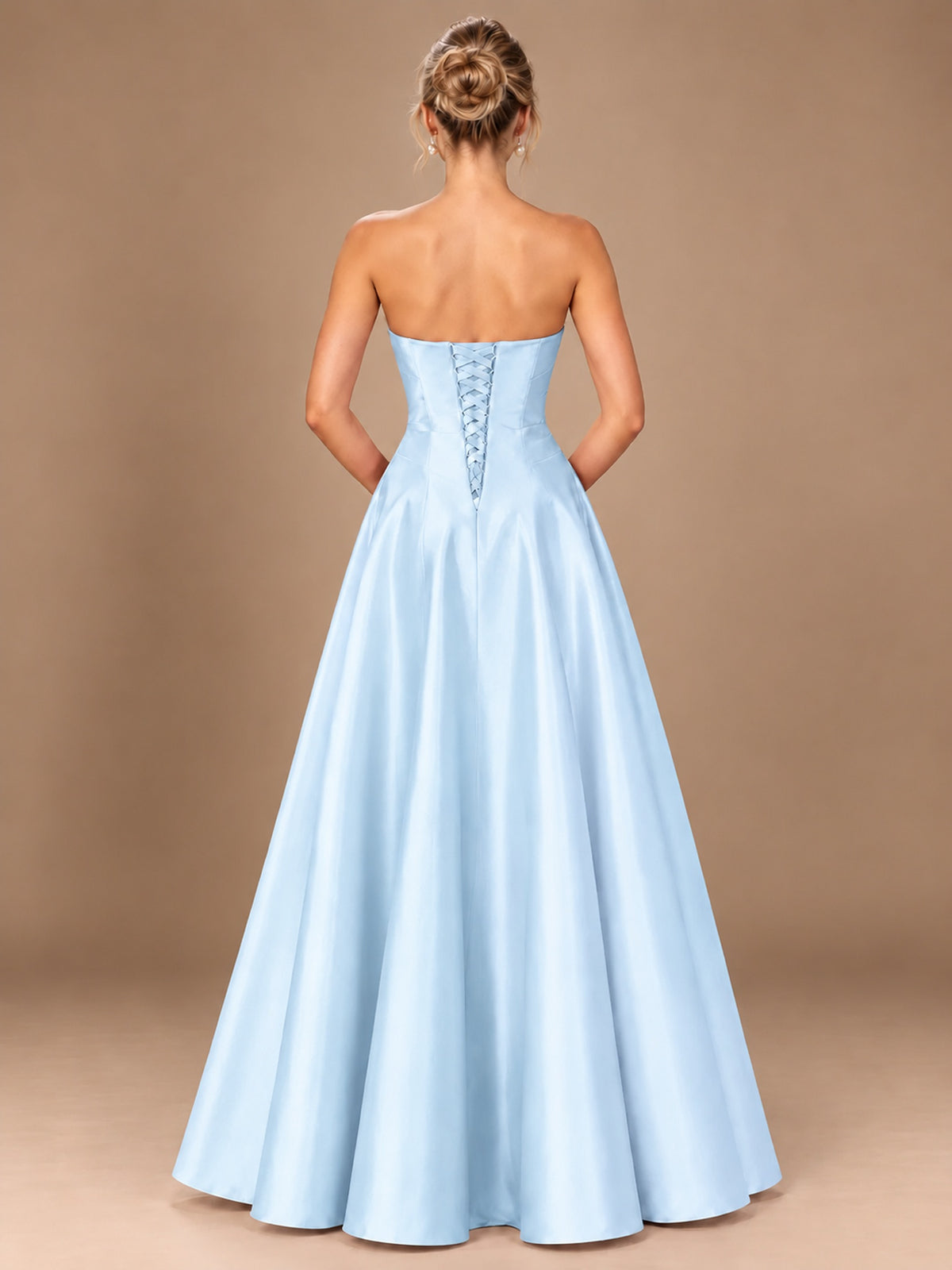 Blush Pink Strapless Satin A-Line Prom Dress with Ruched Bodice