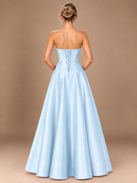 Blush Pink Strapless Satin A-Line Prom Dress with Ruched Bodice