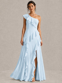Sage Green One Shoulder Ruffle Bridesmaid Dress