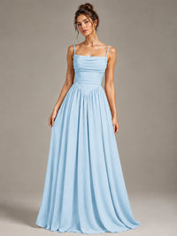Spaghetti Strap Ruched Chiffon Maxi Dress with Backless
