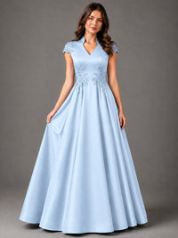 Lace Appliqué A-Line Satin Maxi Dress