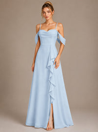 Spaghetti Strap Chiffon Bridesmaid Dress with Ruffles Slit