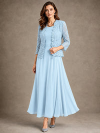 2-Piece Chiffon Mother of the Bride Dress with Lace Jacket